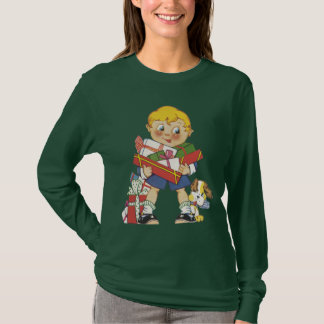Vintage Christmas, Boy with Presents and Puppy Dog T-Shirt