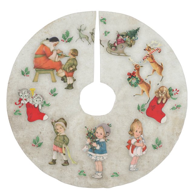 Vintage Christmas Brushed Polyester Tree Skirt (Front)