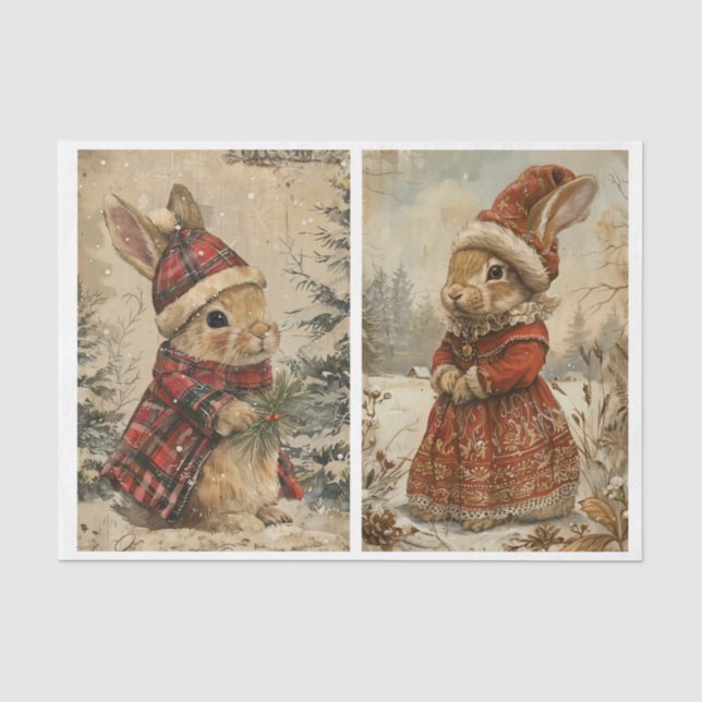 Vintage Christmas Bunnies - 2 designs per sheet (Front)