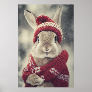 Vintage Christmas Bunny Print, Retro Holiday Poster