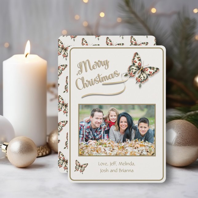 Vintage Christmas Butterfly Family Photo Holiday Card (Creator Uploaded)