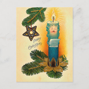 Vintage Christmas Candle Cartoon Holiday Postcard
