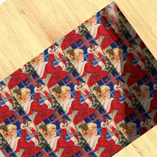 Vintage Christmas candle lamp red glitter girl Wrapping Paper