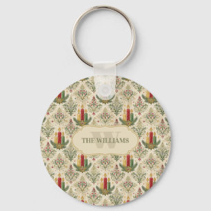 Vintage Christmas Candles & Ornaments Monogram Key Ring