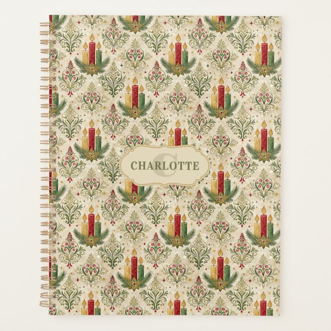 Vintage Christmas Candles & Ornaments Monogram Planner (Front)