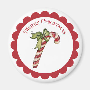 Vintage Christmas Candy Cane on round magnet