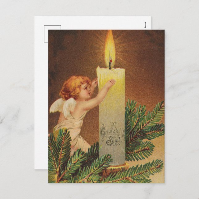 Vintage Christmas Card | Angel and Candle (Front/Back)