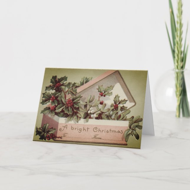 Vintage Christmas Card Box Of Holly (Front)