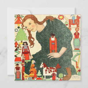 Vintage Christmas Card Child with Toys