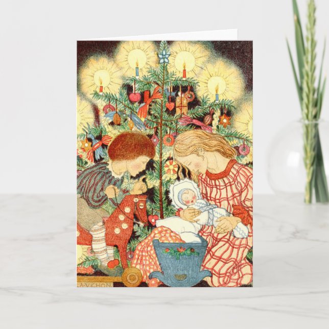 Vintage Christmas Card | Christmas Tree Children (Front)