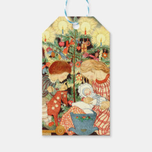 Vintage Christmas Card   Christmas Tree Children Gift Tags