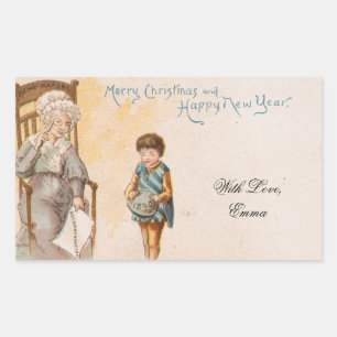 Vintage Christmas Card Cute Grandma and Child Rectangular Sticker