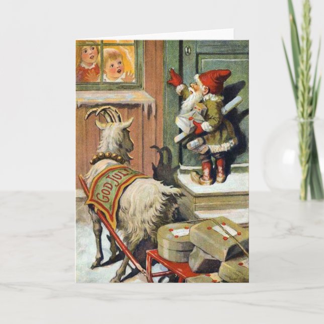 Vintage Christmas Card | Elf on front steps (Front)