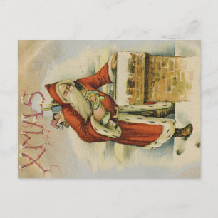 Vintage Christmas card, Father Christmas, Chimney Postcard