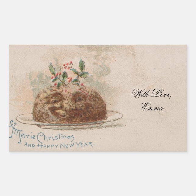 Vintage Christmas Card Funny Holly Pie Rectangular Sticker (Front)