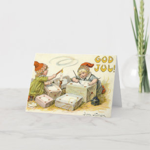 Vintage Christmas Card   Gnomes Norway God Jul