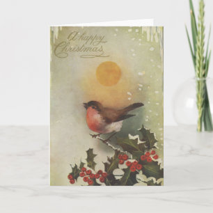 Vintage Christmas Card Happy Christmas Holly