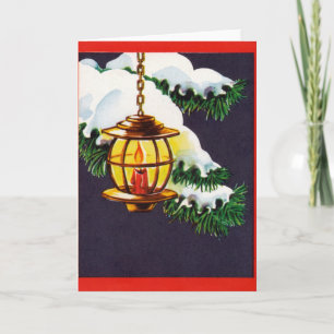 Vintage Christmas Card -Holiday Lantern