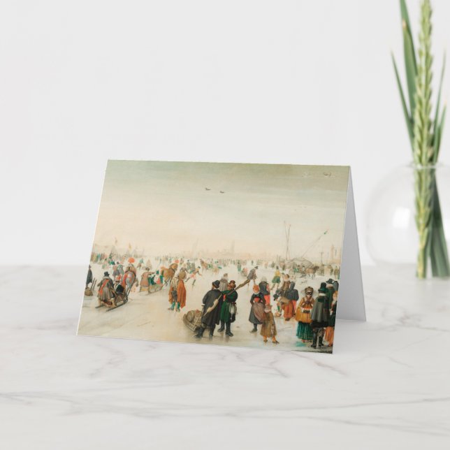 Vintage Christmas Card | Ice skating on the lake (Front)