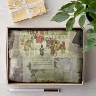 Vintage Christmas Card Images Collage Tissue Paper