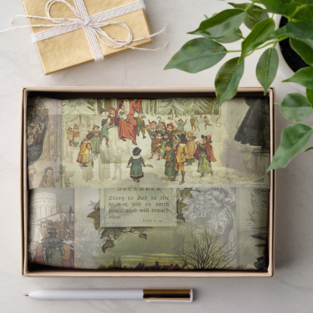 Vintage Christmas Card Images Collage  Tissue Paper (Gift)