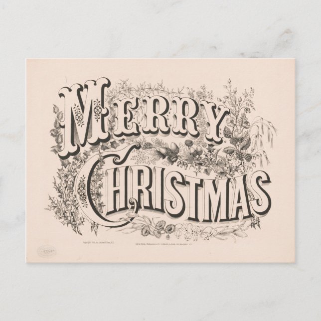 Vintage Christmas Card | Merry Christmas Wreath (Front)
