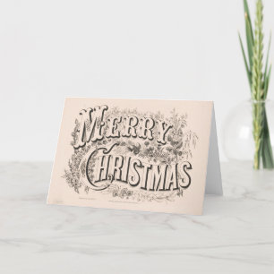 Vintage Christmas Card   Merry Christmas Wreath
