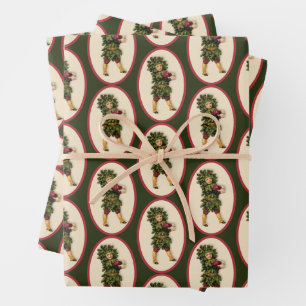 Vintage Christmas Card Retro Wrapping Paper Sheet