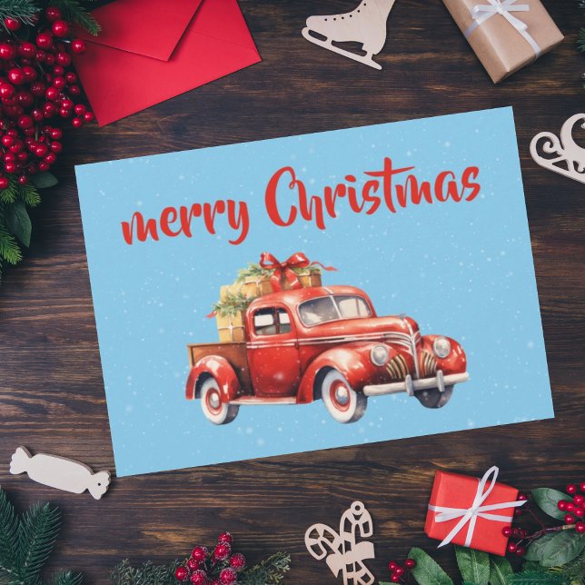Vintage Christmas card rustic design red car (Creator Uploaded)
