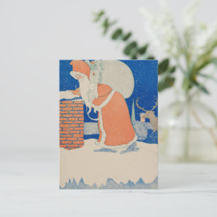 Vintage Christmas Card   Santa Bringing Presents