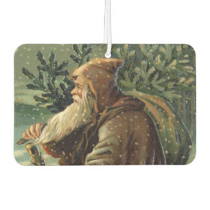 =Vintage Christmas Card, Santa Claus and Tree Car Air Freshener