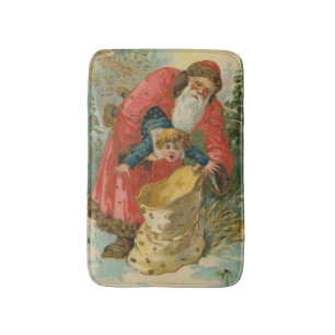 Vintage Christmas Card, Santa Claus, Naughty Child Bath Mat