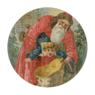Vintage Christmas Card, Santa Claus, Naughty Child Cutting Board