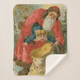 Vintage Christmas Card, Santa Claus, Naughty Child Sherpa Blanket