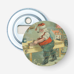 Vintage Christmas Card - Santa in his Workshop Bottle Opener
