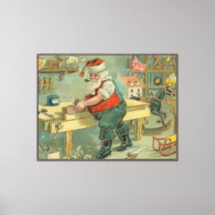 Vintage Christmas Card - Santa in his Workshop Canvas Print