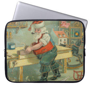 Vintage Christmas Card - Santa in his Workshop Laptop Sleeve