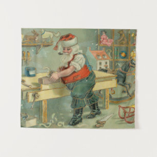 Vintage Christmas Card - Santa in his Workshop Tapestry