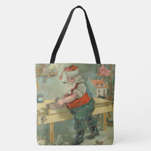 Vintage Christmas Card - Santa in his Workshop Tote Bag