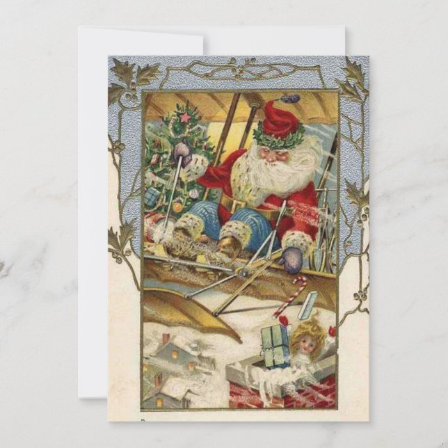 Vintage Christmas Card | Santa on a plane (Front)