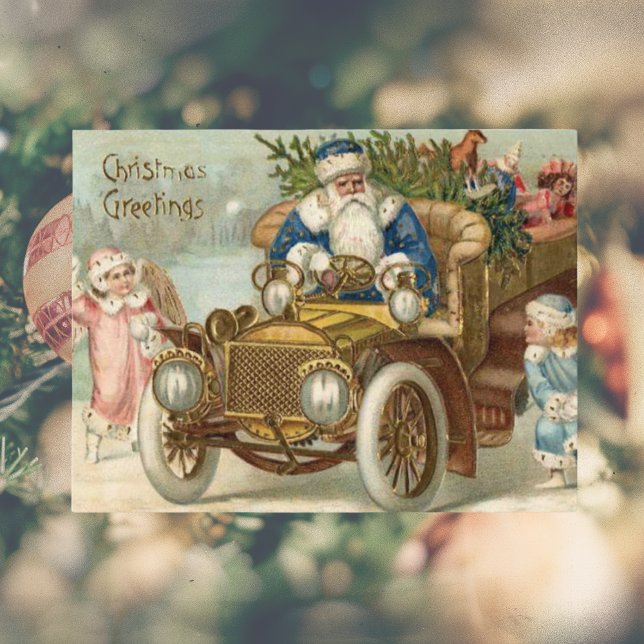 Vintage Christmas Card | Santa vintage car Cherubs (Vintage Christmas Card | Santa vintage car Cherubs
)