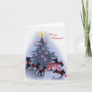 Vintage Christmas Card, Scottie Dogs Holiday Card