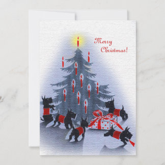 Vintage Christmas Card, Scottie Dogs Holiday Card