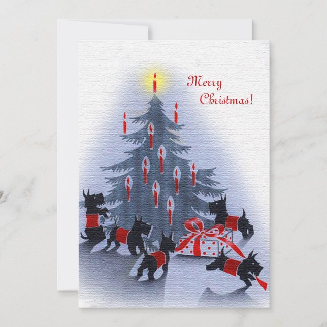 Vintage Christmas Card, Scottie Dogs Holiday Card (Front)