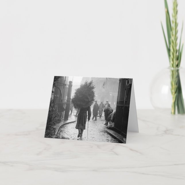 Vintage Christmas Card SOLDIER WITH TREE 1915 (Front)