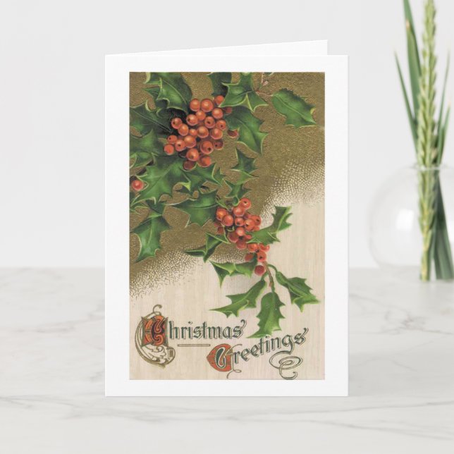 Vintage Christmas Card - Victorian Holly (Front)