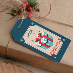 Vintage Christmas Card With Festive Gift Box Gift Tags