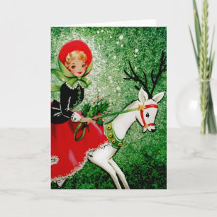 Vintage Christmas Card with Lady riding a Deer