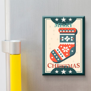 Vintage Christmas Card with Stocking Illustration Magnet
