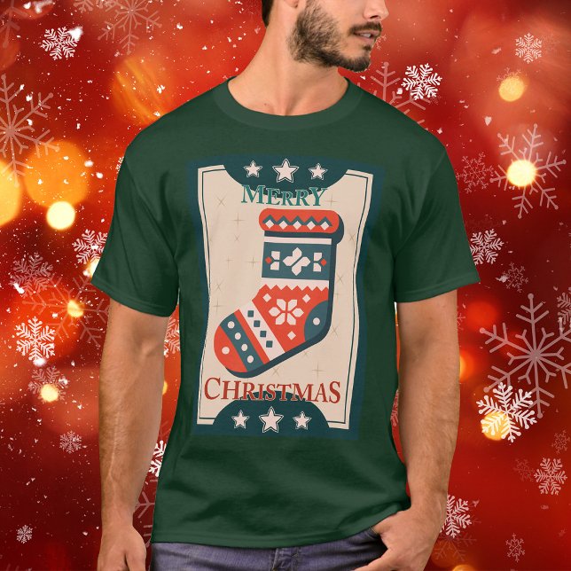 Vintage Christmas Card with Stocking Illustration  T-Shirt (Creator Uploaded)